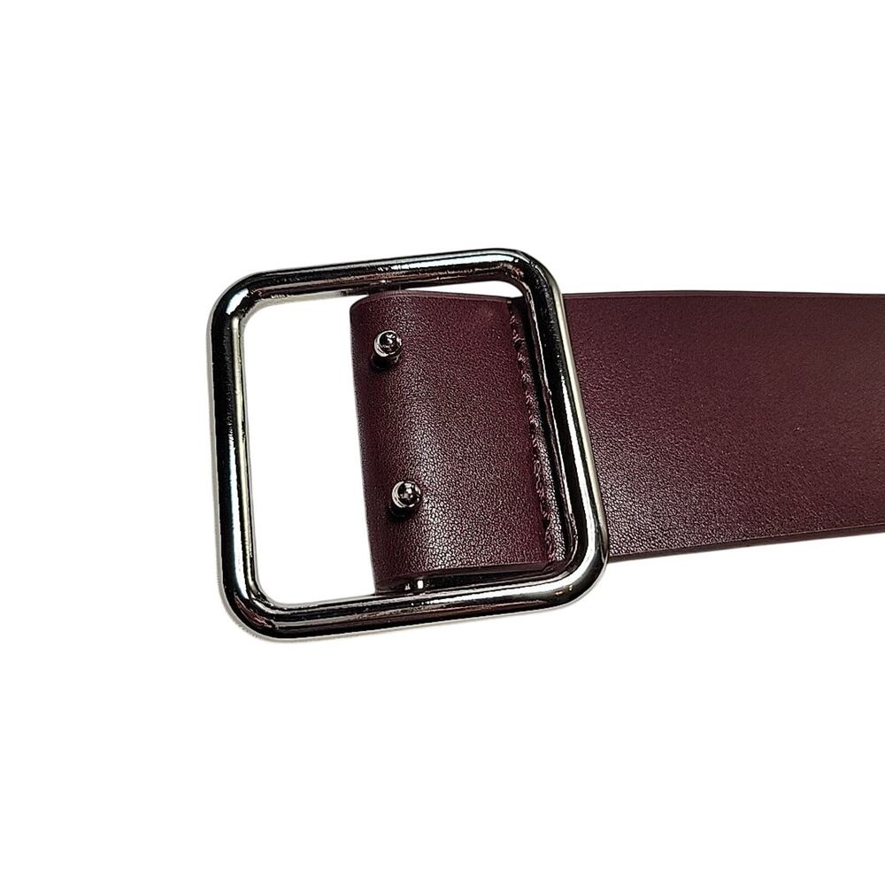 Women's 2" Wide Deep Purple Burgundy Faux Leather Double Prong Belt Size M